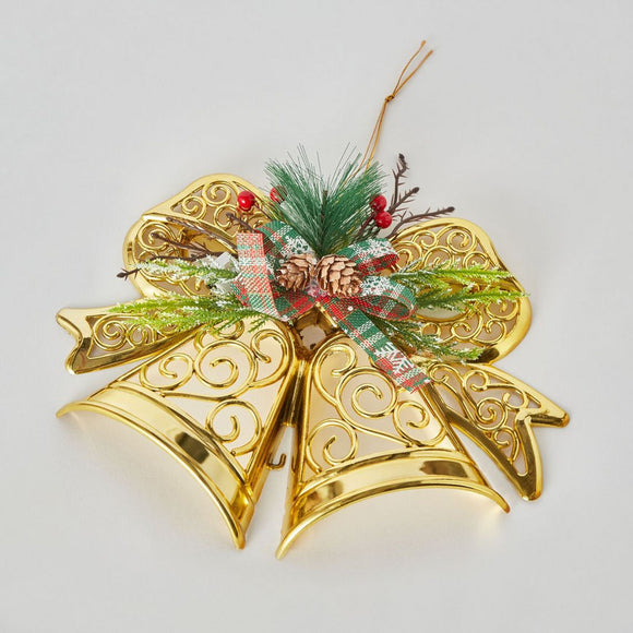 16.5*17.5cm Hanging Plastic Bell With Deco, Gold
