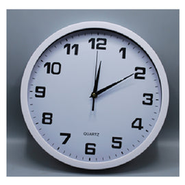 Wall Clock 30cm Round, White Frame, Quartz