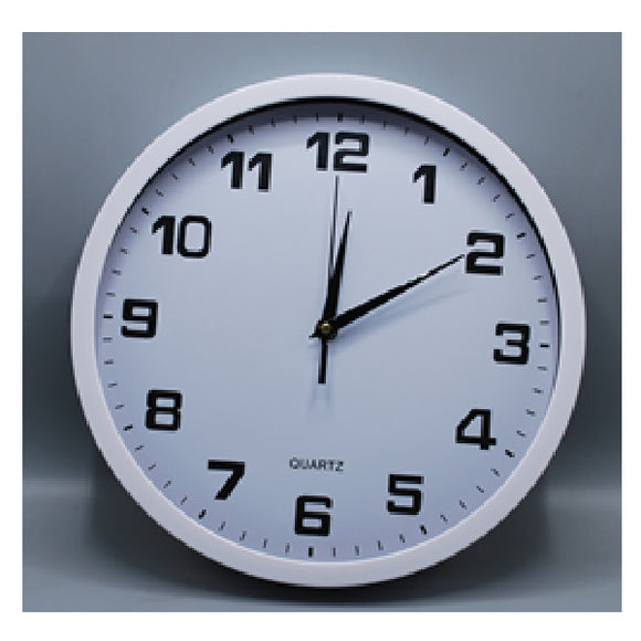 Wall Clock 30cm Round, White Frame, Quartz
