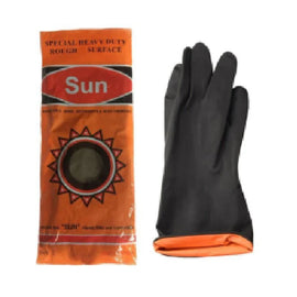Fortune/Sun brand XL gloves, Rubber, Black color outside, orange inside, approx 1 foot long, light duty
