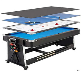 Multi-game Leisure 7ft Revolver 4-in-1 Pool/Air Hockey Tennis Ping Pong Dining table