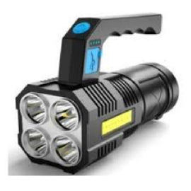 USB Rechargable Torch With Handle, With Side Light, 10W, 200-500 Meters, Aluminum Alloy Body