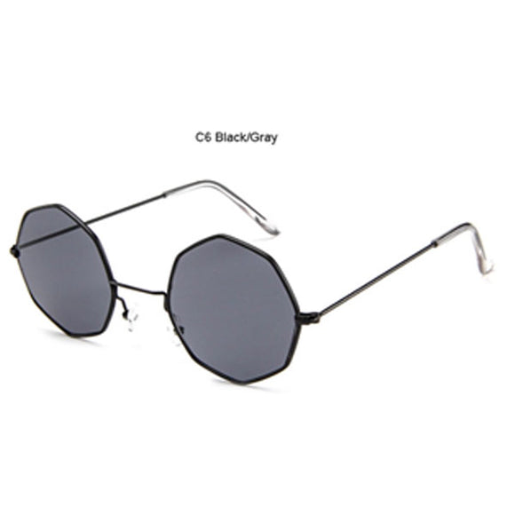 Hexagon Sunglass Hexagonal Shape, Metal Frame With AC Lens, Black/Gray, With Case