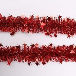 11Cm+9Cm*2M*6Ply Shiny Christmas Pet Tinsel With Stars Ornaments, Blue, Silver, Gold, Purple, Red, Light Blue
