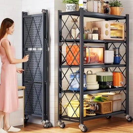 5 Tier Foldable Multipurpose Rack with Shelves & Wheels – Kitchen, Storage & Display