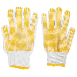 Safety Working Gloves(Terylene/Cotton,Bleached,Pvc Dotting,23/24Cm,Yellow) - Sallys Home