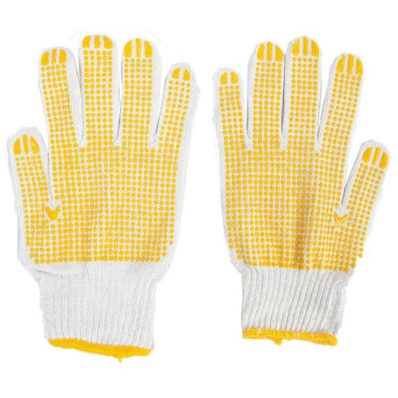 Safety Working Gloves(Terylene/Cotton,Bleached,Pvc Dotting,23/24Cm,Yellow), Per Pair - Sallys Home