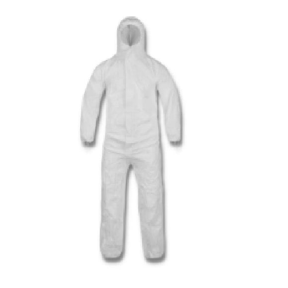 Secure white protective suit, with hood, elastic wrist and ankle, with zip and Velcro tape for closing. - Sallys Home