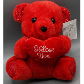 Soft Toy Teddy Bear 20cm Holding Red Heart Written I Love You, With Shiny Legs & Ears, Red / Brown - Sallys Home