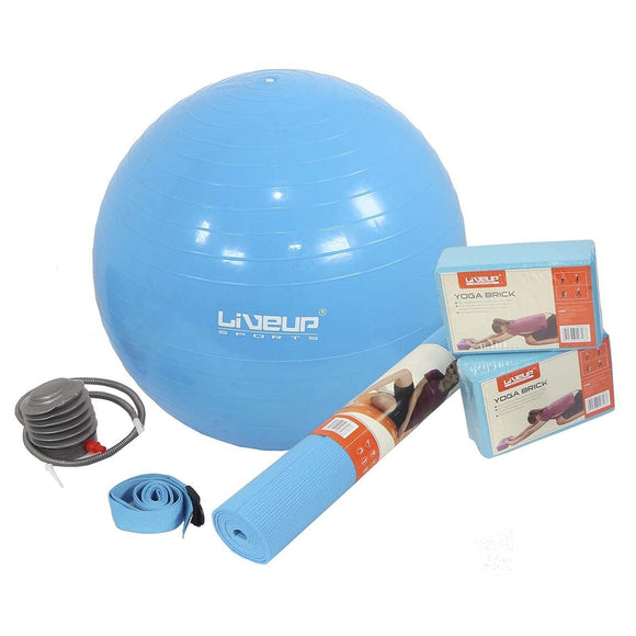 YOGA EXERCISE SET WITH BALL, BRICKS AND STRAP - BLUE - Sallys Home